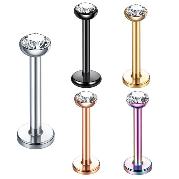 Steel CZ Labret Monroe Lip Stud Rings Rose Gold Ear Cartilage Helix Tragus Earring Piercings Body Jewelry 16G