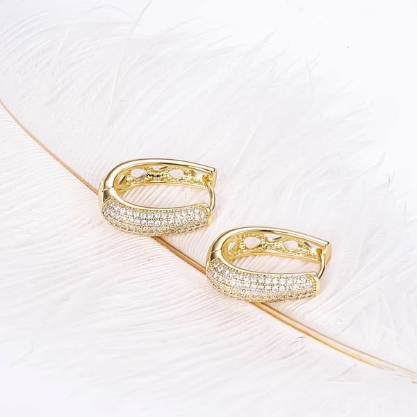 Elegant Luxury Hypoallergenic Arete De Mujer Jewelry Diamond Cubic Zircon 14k Gold Plated Brass Women Huggie Hoop Fancy Earrings