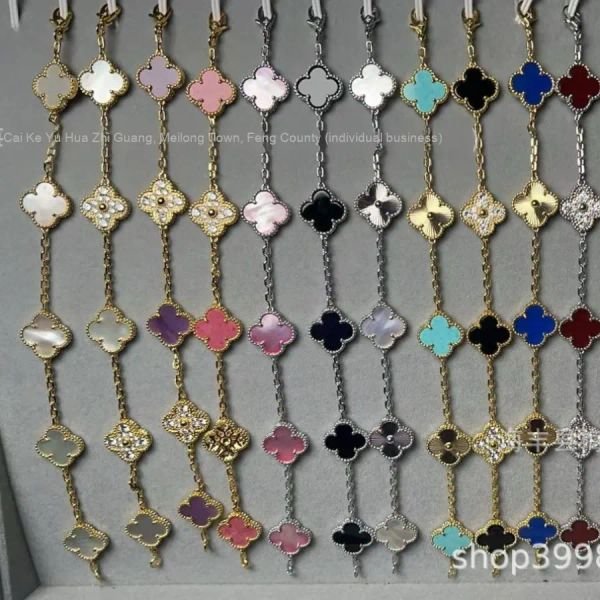 18K Double-Sided Rose Gold Natural Red Agate CNC Four-Leaf Clover Five-Flower Bracelet Clavicle Chain Laser Fashion Charm For