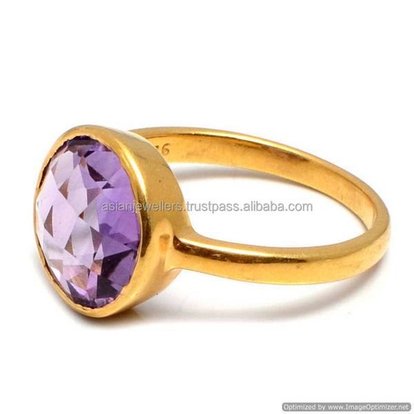 vermeil Gold 925 sterling silver Amethyst Quartz Gemstone Ring