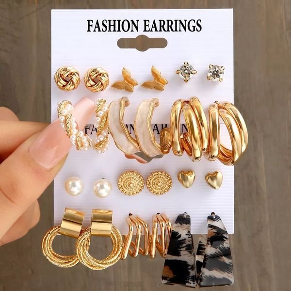 Customize Trendy Gold Metal Women Huggie Statement Pearl Circle Stud Set Fashion Jewelry Hoop Earrings
