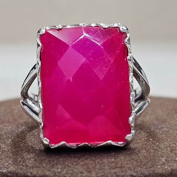 925 Sterling Silver Trendy Eternity Vermeil Ring Excellent Quality Handmade Designer Gemstone with Fuchsia Chalcedony Diamond