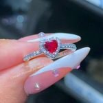 Bling Princess Rings Jewelry Silver Plated Red Stone Promise Heart Rings for Women