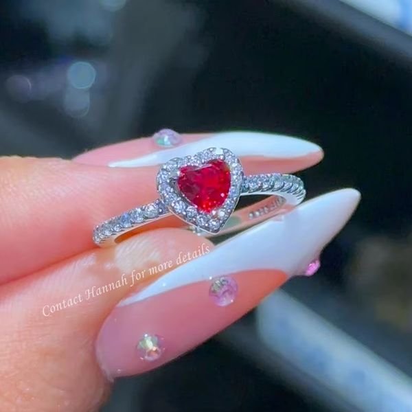 Bling Princess Rings Jewelry Silver Plated Red Stone Promise Heart Rings for Women