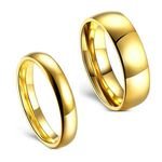 Men's Women Couple 4mm 6mm 8mm Stainless Steel Rings 24k Gold Plated Domed Polished Finish Wedding Band