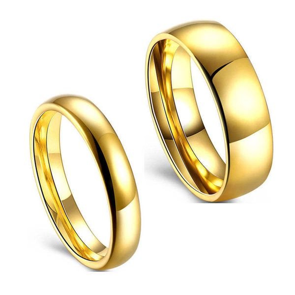 Men's Women Couple 4mm 6mm 8mm Stainless Steel Rings 24k Gold Plated Domed Polished Finish Wedding Band