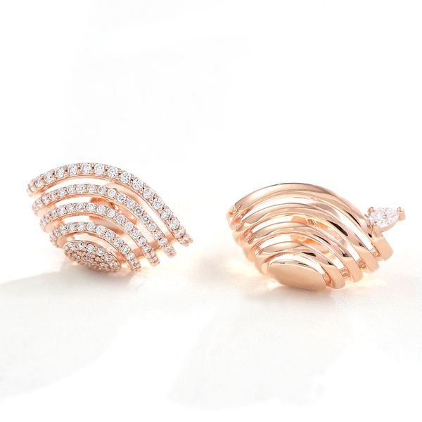 Graceful Ear Cuff Lab-grown Diamonds Earring Studs Pave Diamond Cuff Earrings Lab Made Diamond Jewelry Unusual Wave Earrings