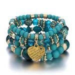 Stylish Multi-layer Combination Bohemian Charm Bracelet for Women Metal Heart Beaded Bracelet