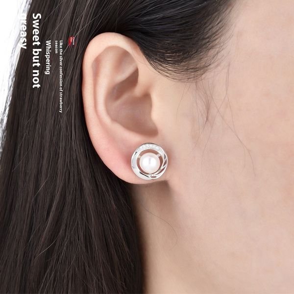 S925 Sterling Silver Women's High-End Pearl Stud Earrings Elegant Versatile Ear Jewelry Holiday Gift for Girlfriend