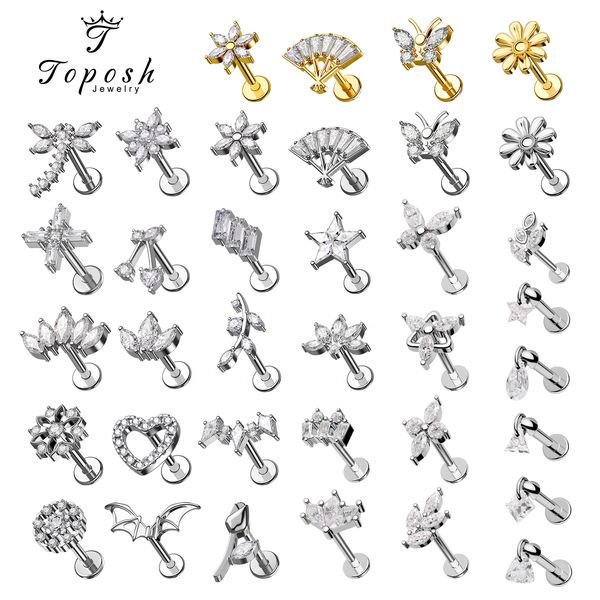 F136 Titanium Piercing Earrings CZ Internal Threaded Piercing Earrings Tragus Cartilage Flat Back Earring Stud Body Jewelry