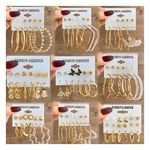 Fashion New Pearl Heart Circle Gold Plated Butterfly Hoop Stud Earrings Set for Women Jewelry Wholesale