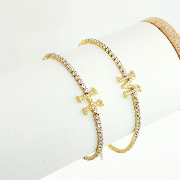 Adjustable Gold Plated Titanium Stainless Steel Bracelet With CZ Inlaid Trendy Letter Claw Chain Design For Weddings And Gifts