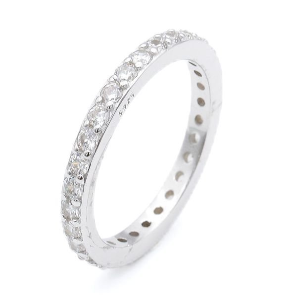 925 Sterling Silver Trendy Style Eternity Engagement Wedding Band Emerald Cubic Zirconia Rhodium Plated for Anniversaries