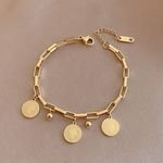 14K Gold Ladies Bracelets with Round Card Charm Pendant Fine Jewelry Hip-Hop Style Best Friends Bracelets Stainless Steel